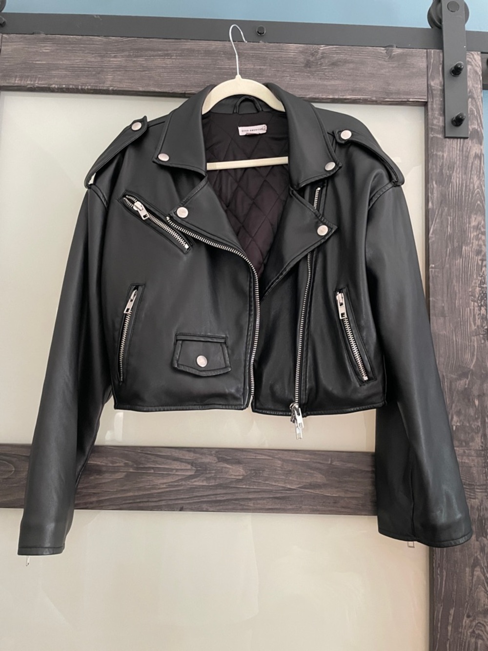 $350 msrp Good American faux leather moto jacket xxs/xs